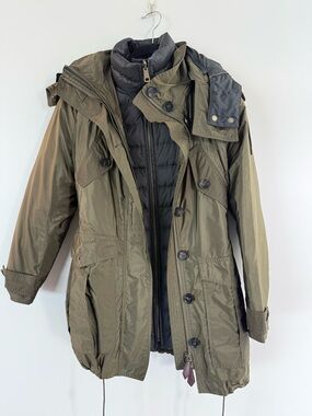 Burberry Brit Olive Green Parka with Black Quilted Liner
